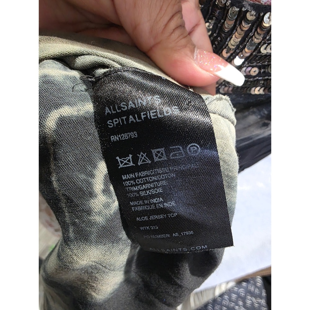 AllSaints Spitalfields Tie Dye Top Sequin Embellished Rock Biker Party Glam Sz12 - Picture 8 of 8